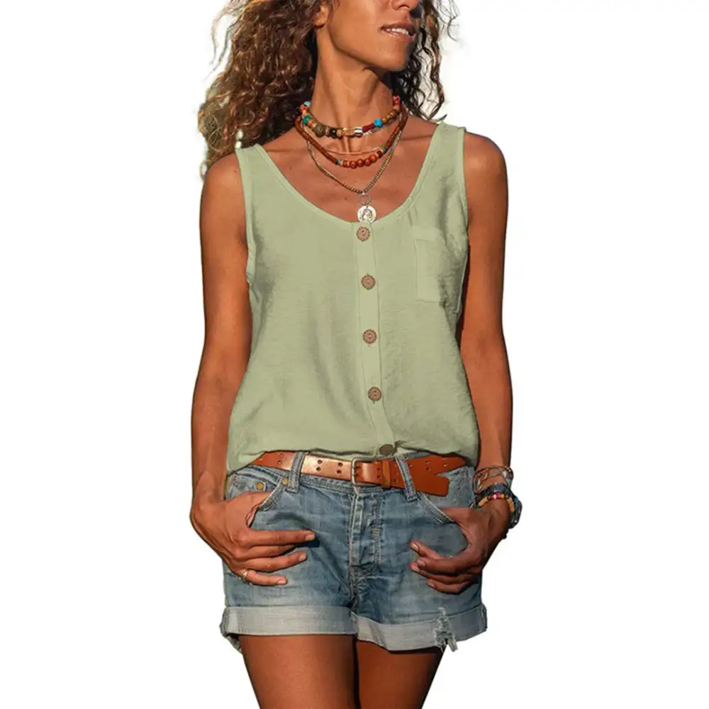  Casual Sleeveless Button Front Tank Top