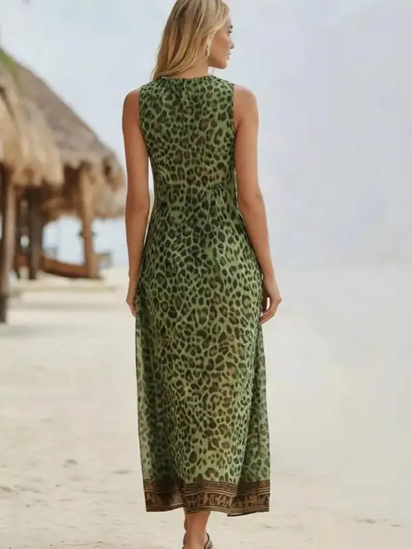 Animal Print V Neck Midi Dress