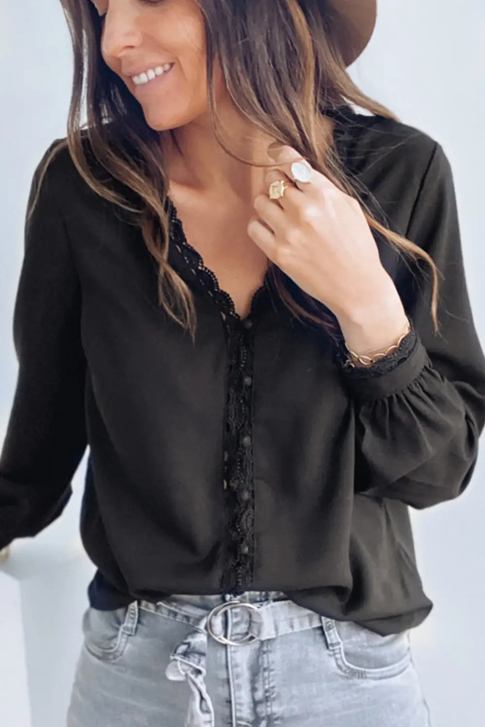 Lace Crochet Buttoned Long Sleeve Shirt