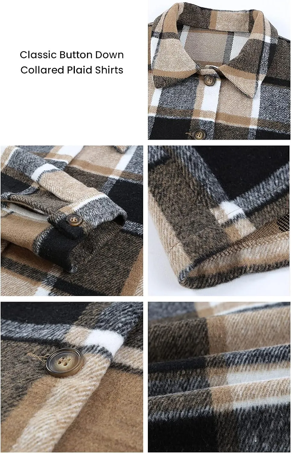 Women's 2023 Fall Clothes Plaid Shacket Jacket Long Sleeve Button Down Flannel Shirts Fashion Blouse