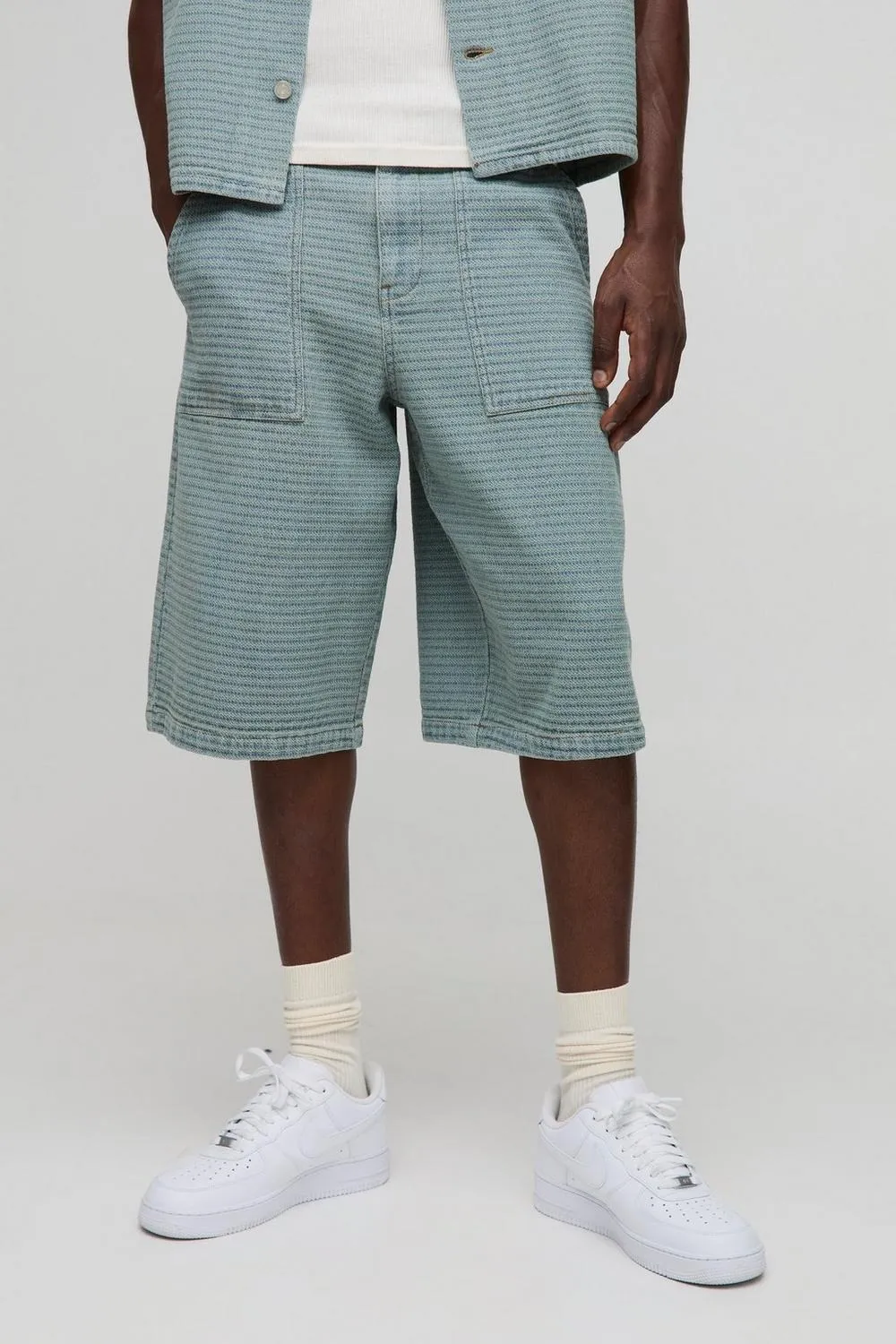 Spring And Summer Light Blue Denim Textured Jorts