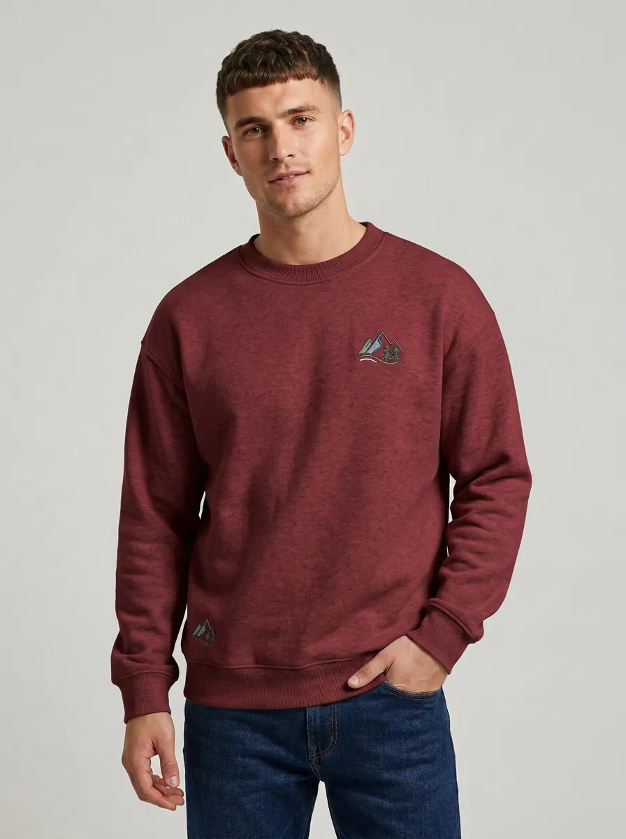 Men's Beige Outdoor Mountain Pine Tree Fleece Sweatshirt