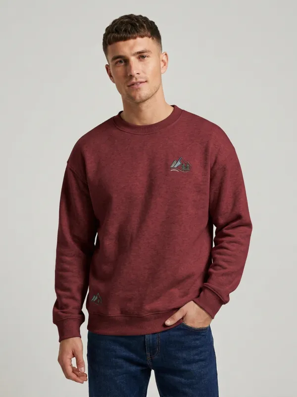 Men's Beige Outdoor Mountain Pine Tree Fleece Sweatshirt