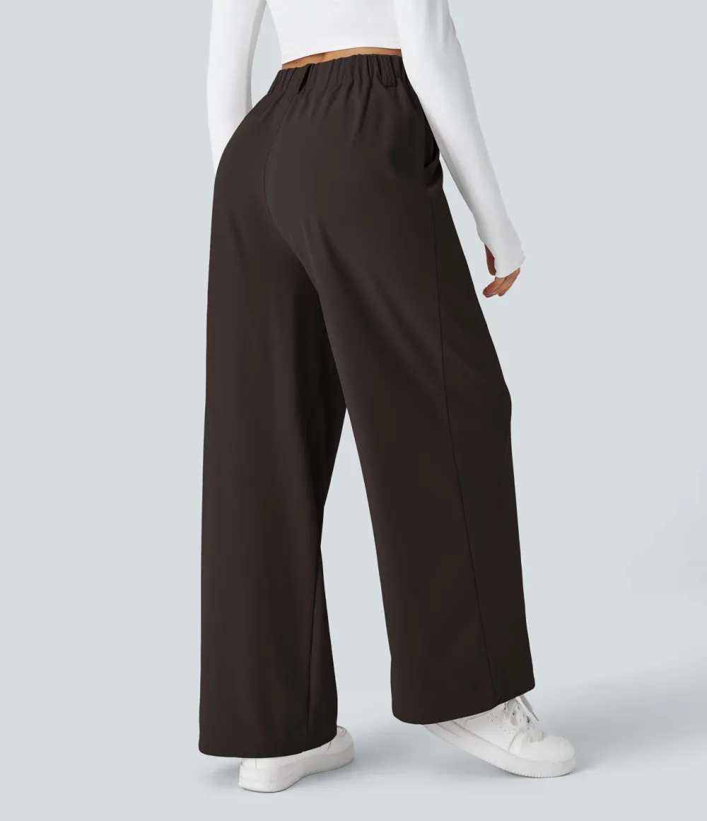 2026🔥  High Waisted Plicated Side Pocket Wide Leg Waffle Work Pants