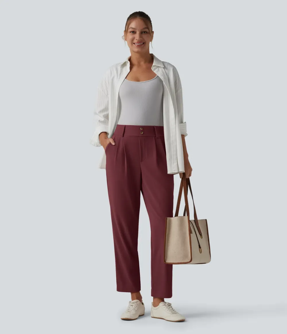  - Tapered office trousers with a high waist, side pockets and waffle fabric