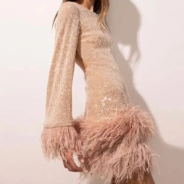 Women's Fitted Sequin Fringed Evening Dress