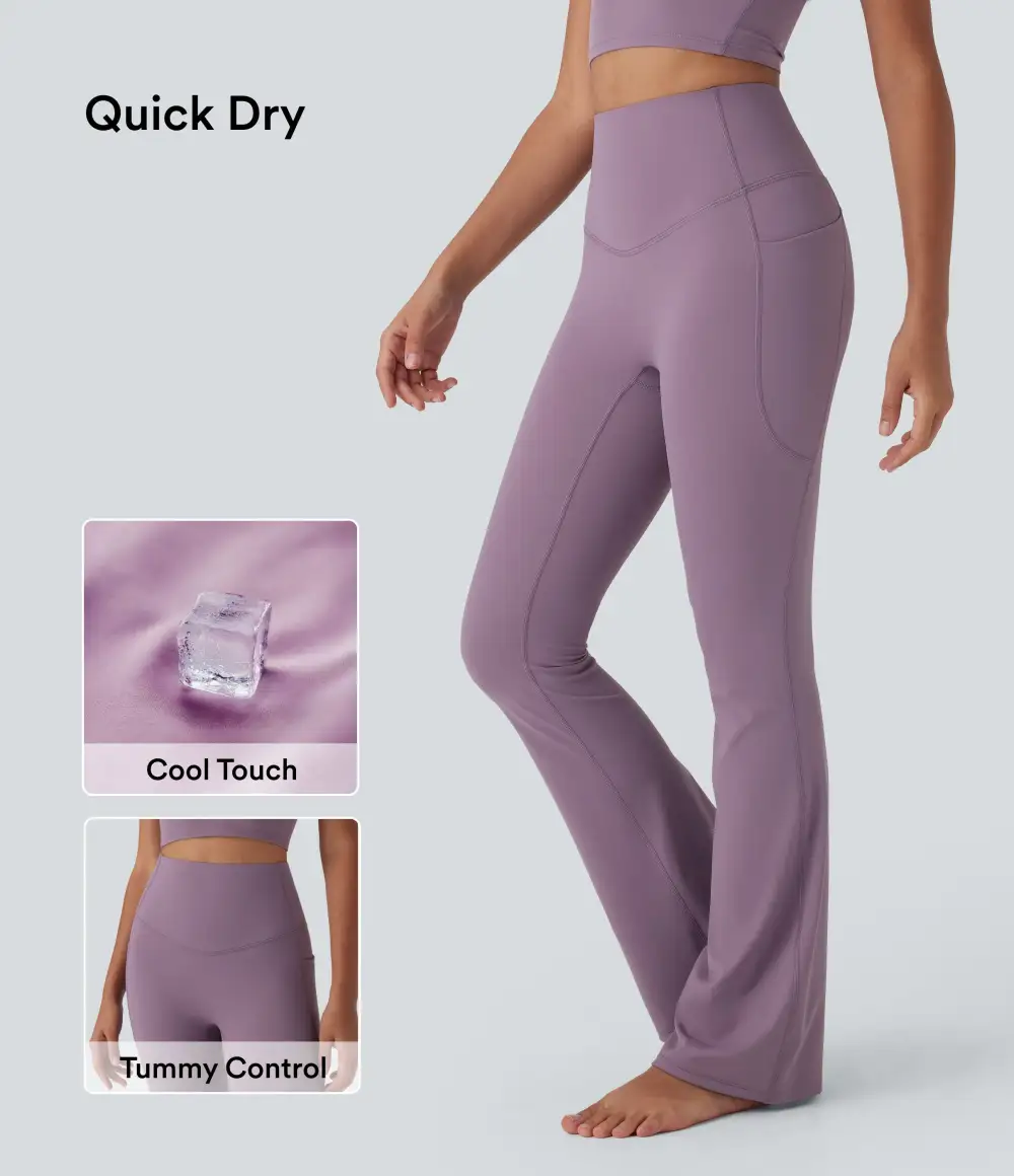 UltraSculpt Cool Quick Dry SoCinched High Waisted Tummy Control Yoga Bootcut Leggings-UPF 50+ with Pockets
