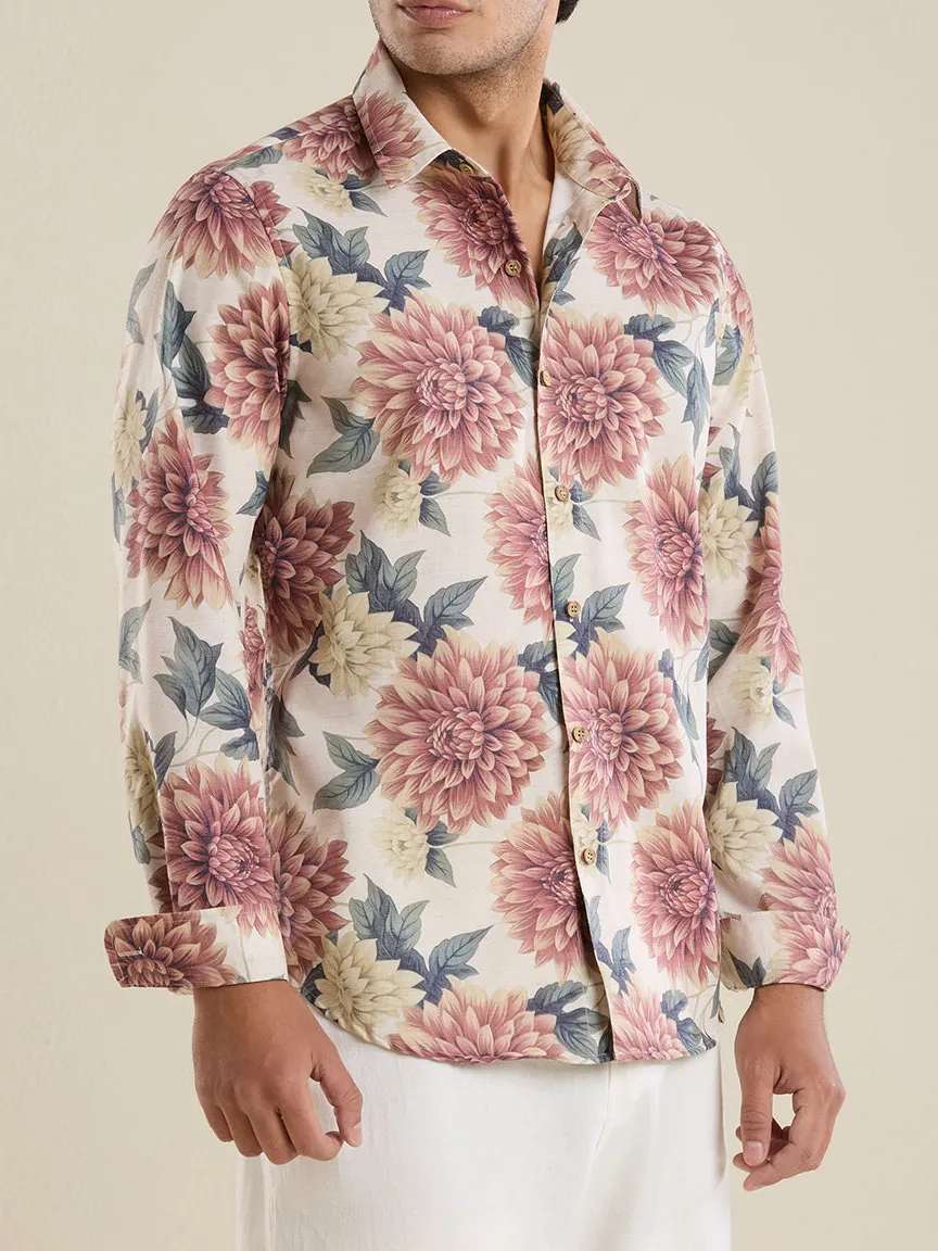 Modern Slim Fit Printed Linen Men's Formal Shirt