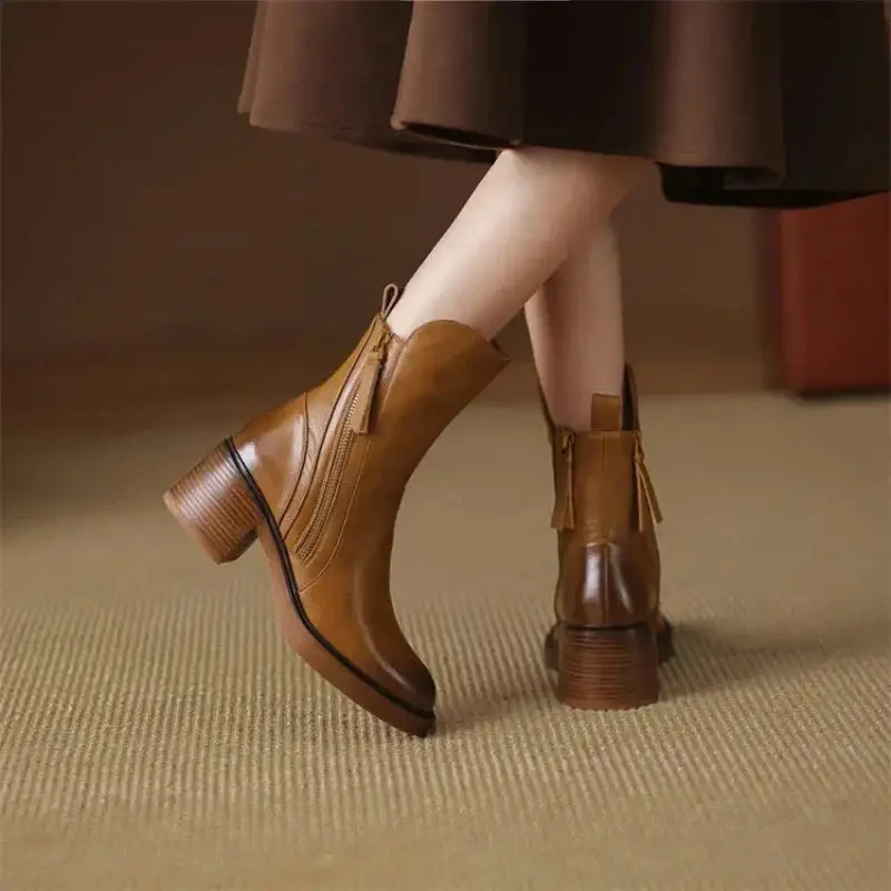Zip Up Ankle Boots Block Heel Side Zipper Detail