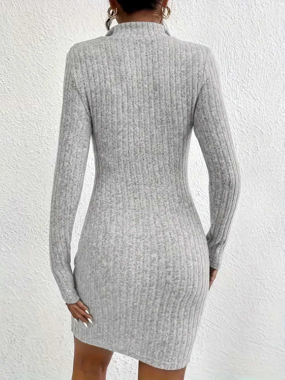 Ribbed Knit Bodycon Mini Dress with Zipper