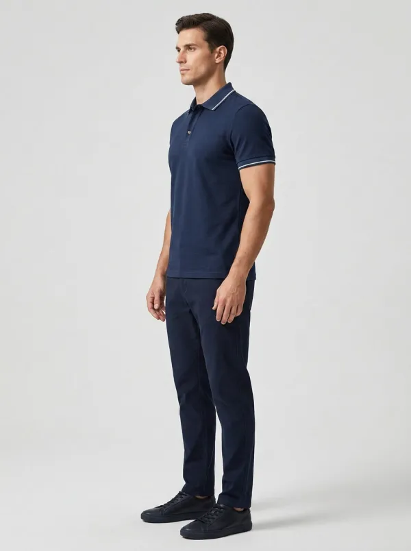 Refined Textured Contrast-Trim Men's Polo Shirt