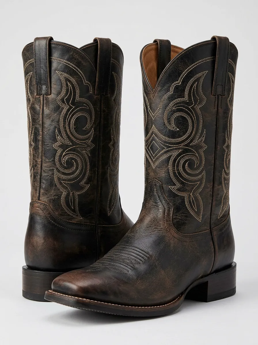 Trail Embroidered Distressed Pull-On Western Boots