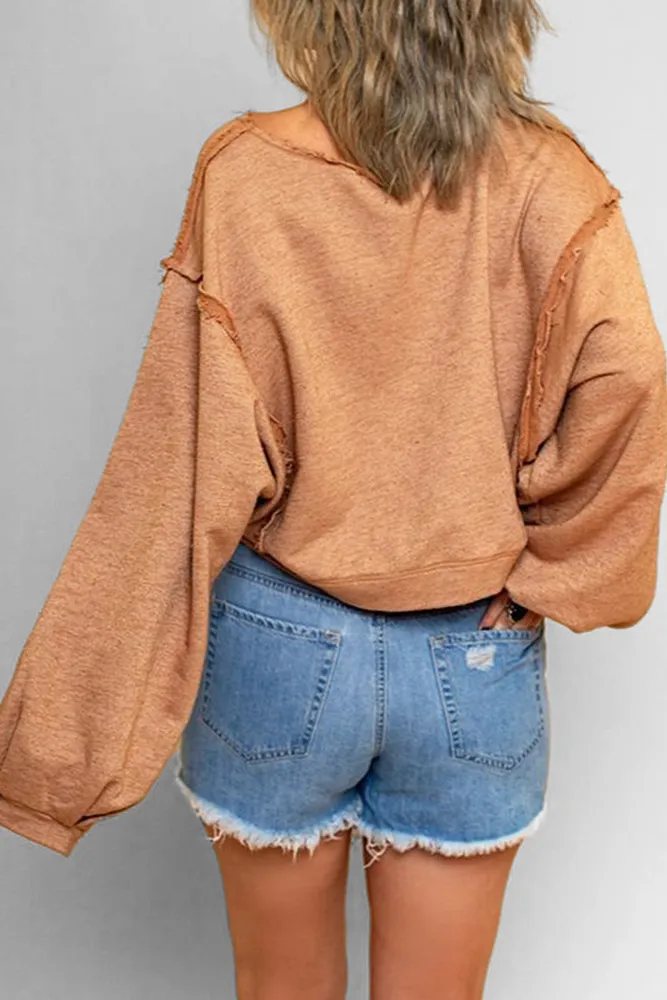 Lantern Sleeves Stitching Pullover