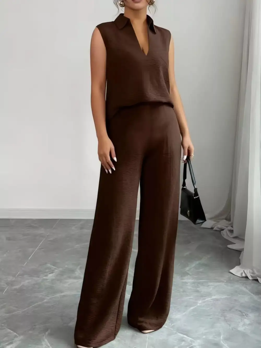Sleeveless Top and Wide Leg Pants Set