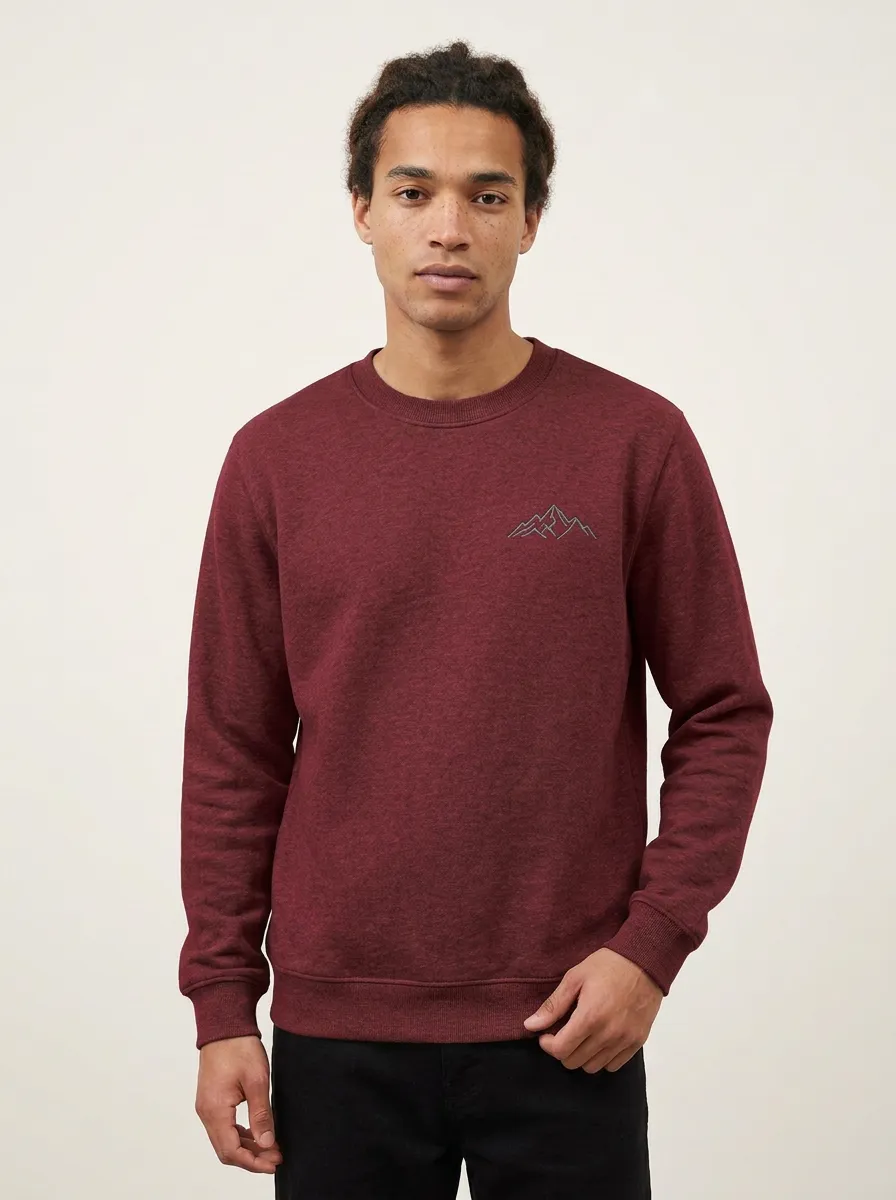 Men's Heather Grey Mountain Minimalist Line Art Fleece Sweatshirt