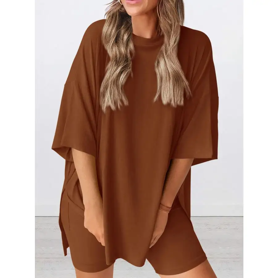 Oversized Round Neck Top and Shorts Set