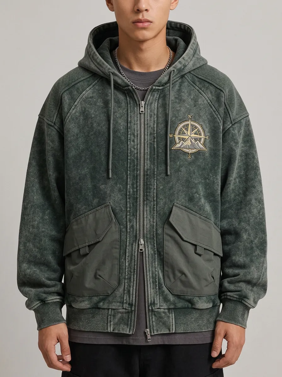 Men's Outdoor Adventure Compass Mountain Printed Hoodie