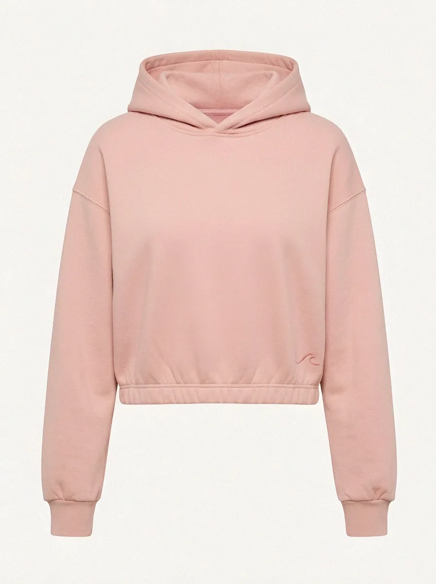 Women's Minimalist Beach Lover Wave Embroidered Cropped Hoodie