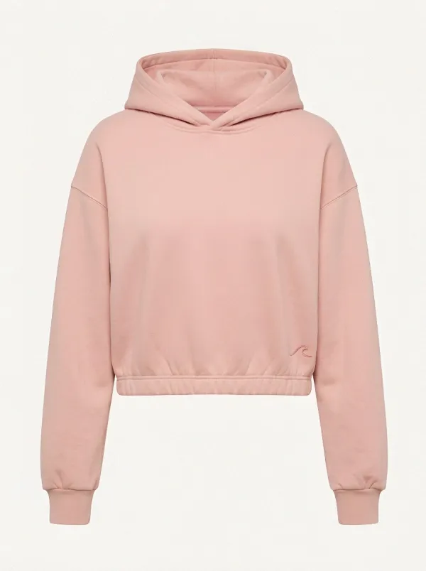 Women's Minimalist Beach Lover Wave Embroidered Cropped Hoodie
