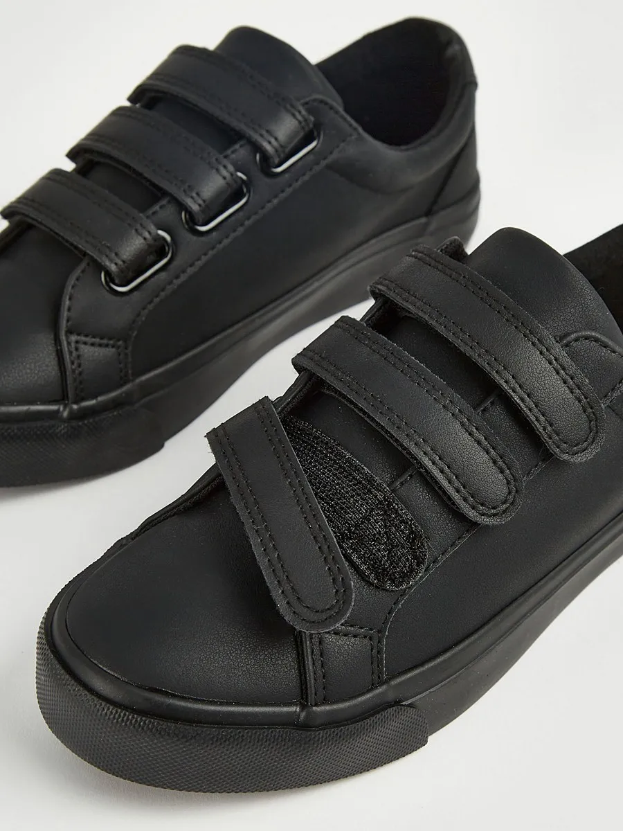 Black Triple Strap School Shoes