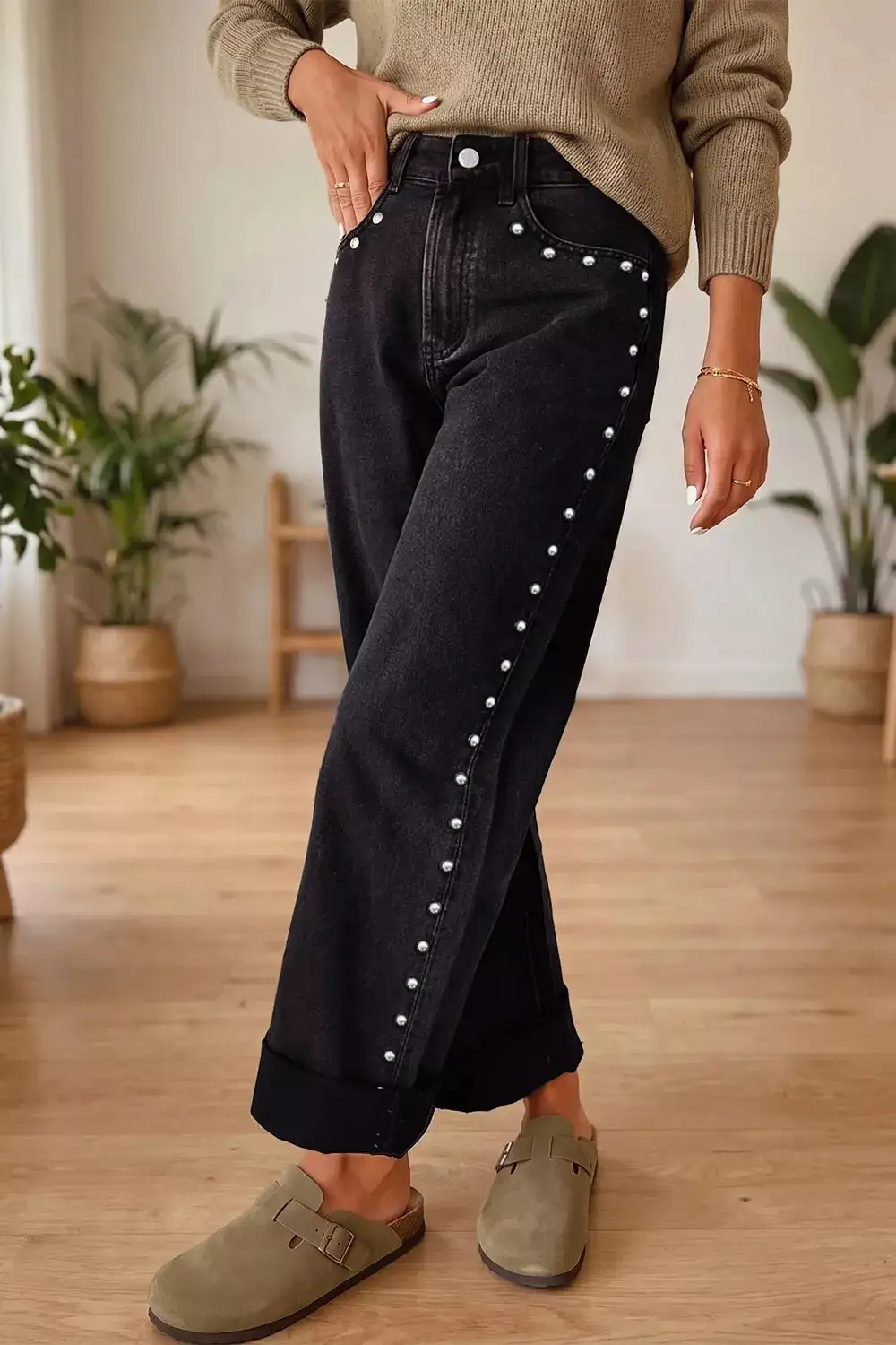 Studded Straight Leg Jeans