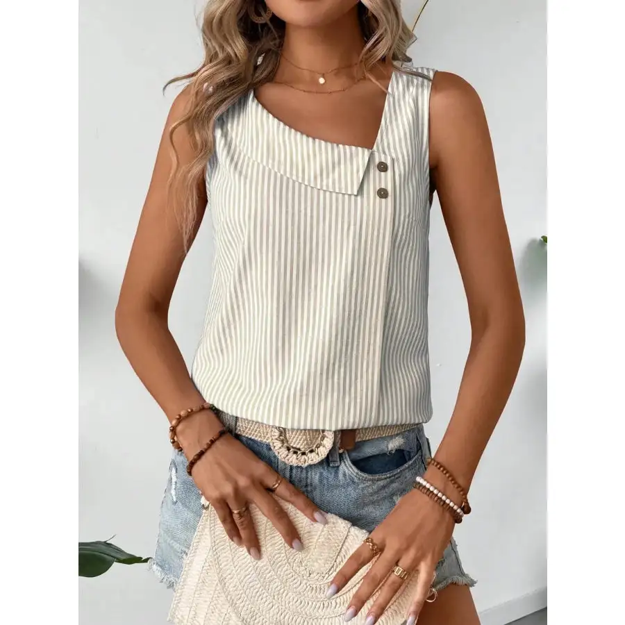 Decorative Button Asymmetrical Tank