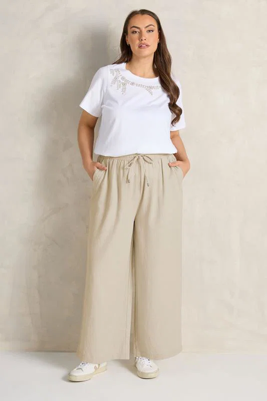 Natural Brown Wide Leg Premium Linen Trousers detail 1