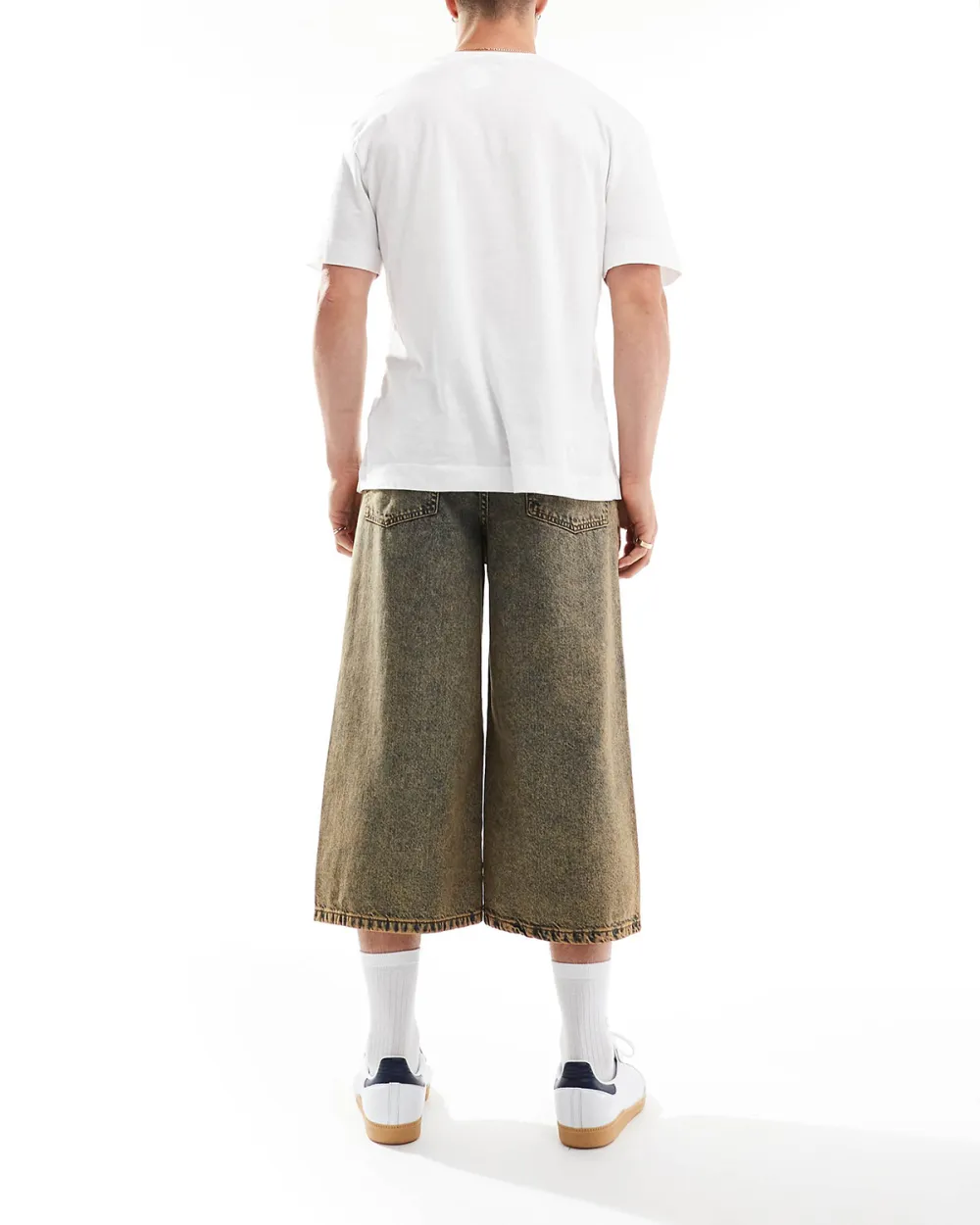 Longer Length Denim Jorts In Light Wash With Tint