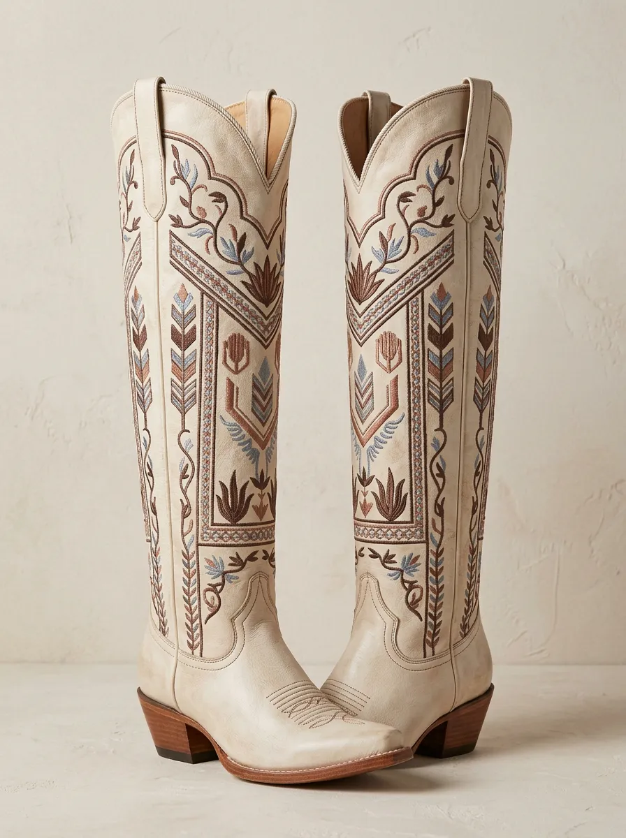 Men's Western Boho Floral Embroidered Printed Cowboy Boots