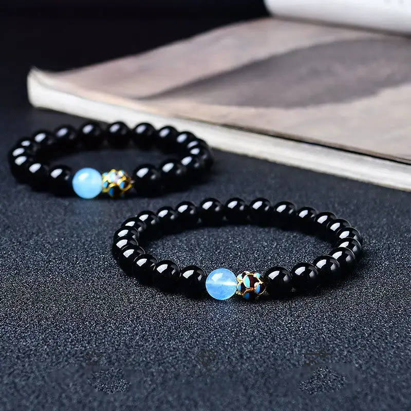 Natural Obsidian Lotus Bracelet