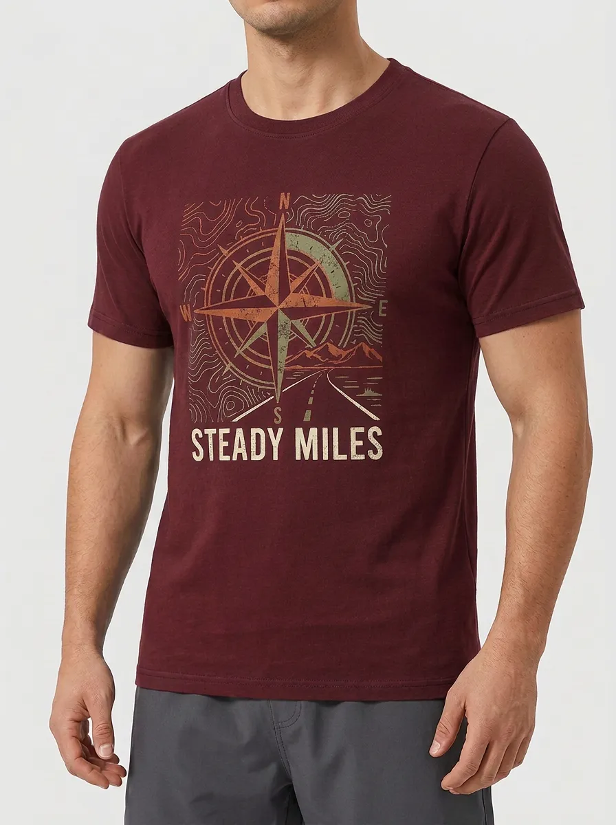 Men's Outdoor Adventure Compass Steady Miles Printed T-shirt