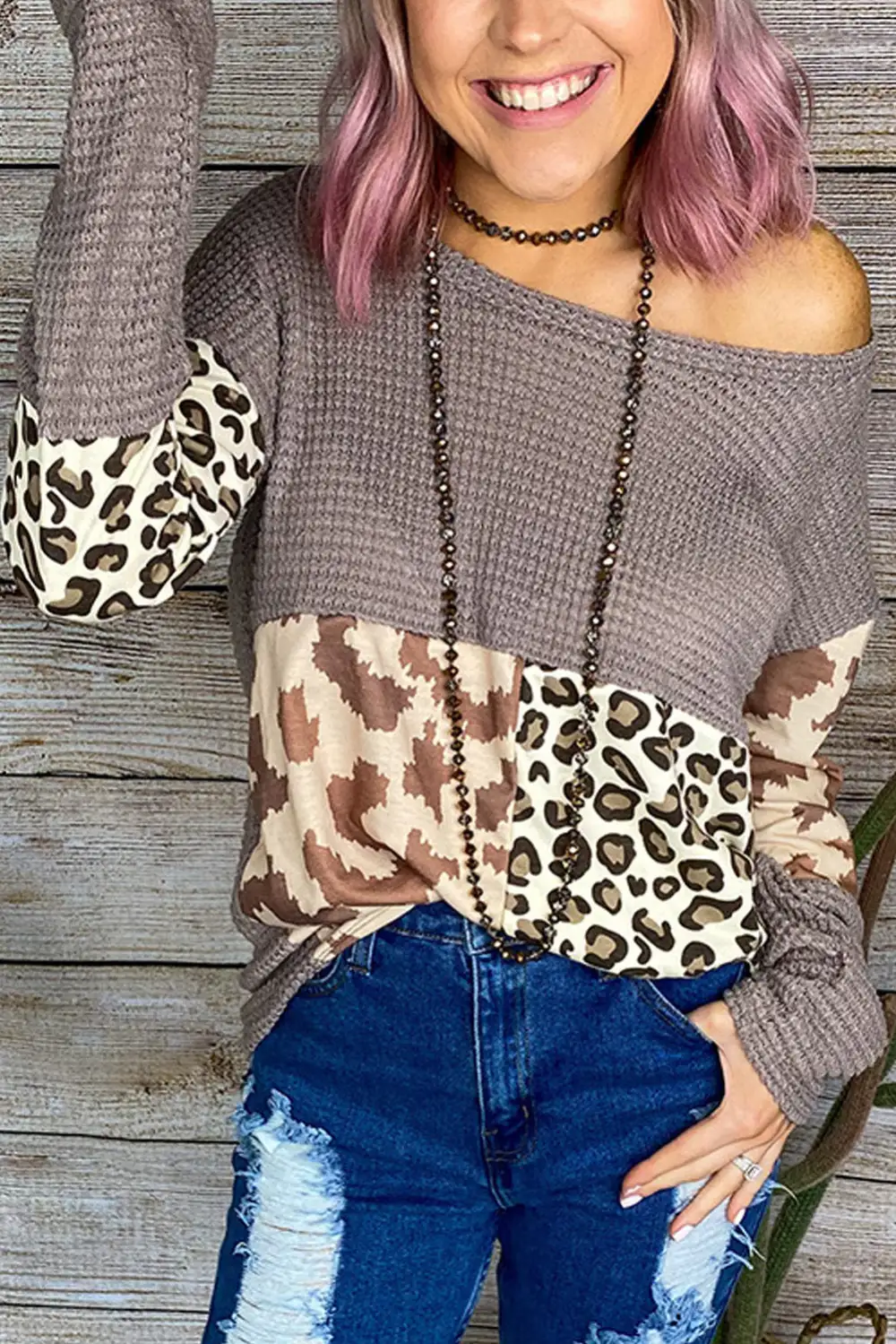 Splicing Waffle Blouse