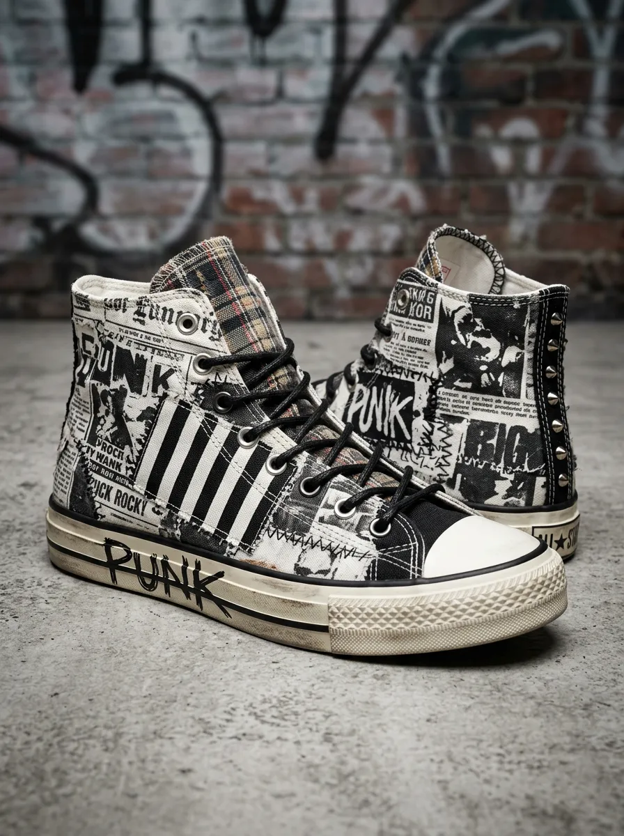 Men's Punk Rock Newspaper Plaid Printed Canvas Shoes