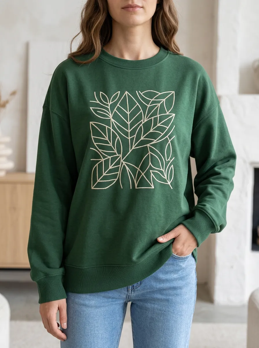 Women's Minimal Minimal Leaf Printed Crewneck Sweatshirt