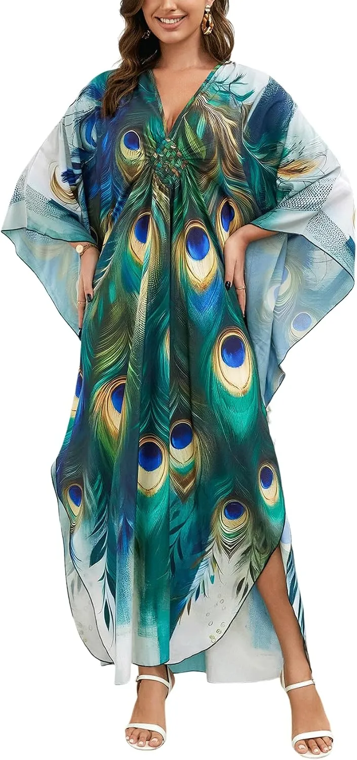 KECVOT Kaftan Dresses for Women Plus Size Batwing Sleeve Caftans Long Bathing Suit Cover Up Maxi Beach Dress Loungewear