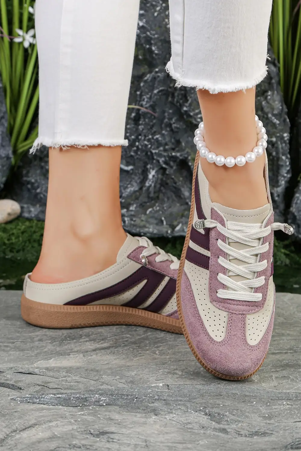 Eyelet Leather Patchwork Casual Sneakers