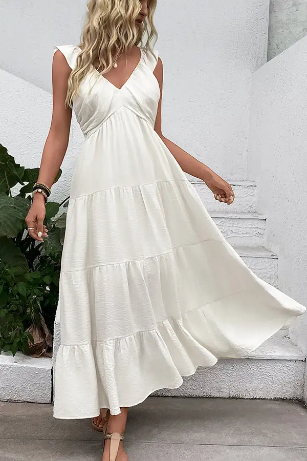 Beachsissi Solid Color V Neck Sleeveless Casual Dress