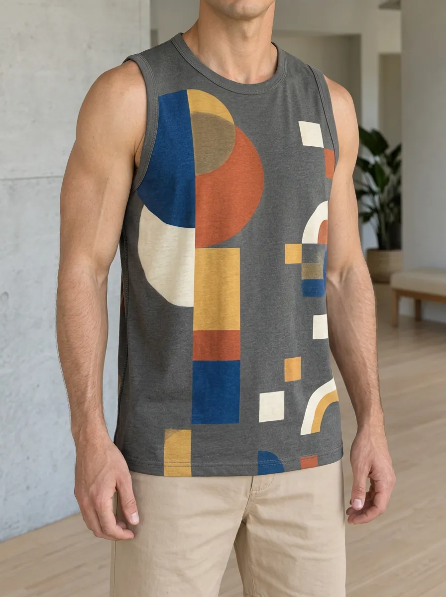 Men's Abstract Geometric Pattern Regular Fit Tank Top