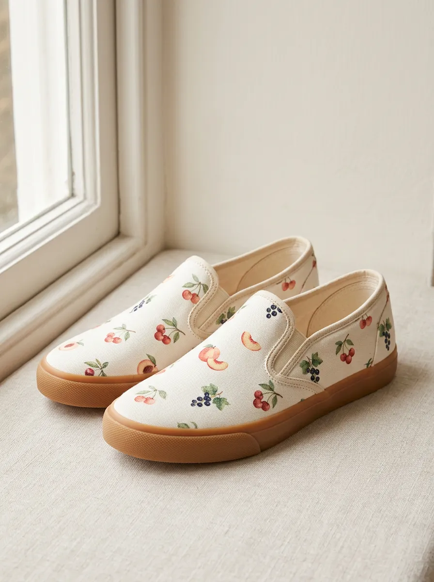 Women's Fruit Lover Cherry Peach Berry Printed Canvas Shoes