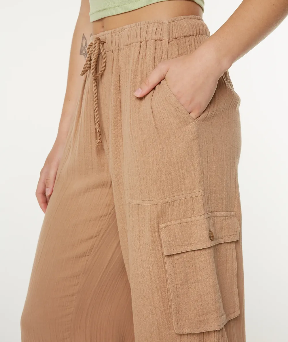 Stretch Waistband Drawstring Wide Pants