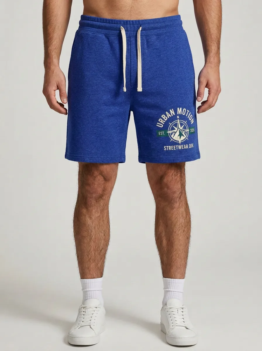 Men's Compass Drawstring Elastic-Waist Printed Sweat Shorts