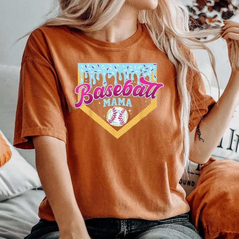 Baseball Mama Home Plate Ice Cream Drip Baseball Mom Women's Oversized Comfort T-Shirt