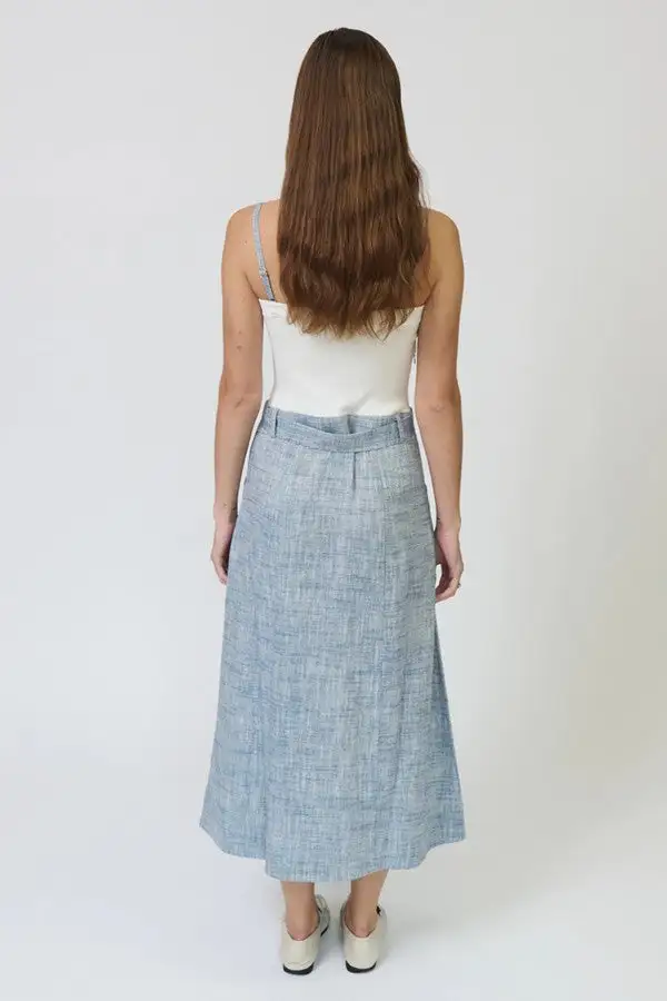 Light Blue Belted Twofer Midi Dress