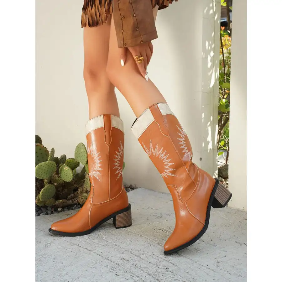 Lounge Point Toe Block Heels Boots