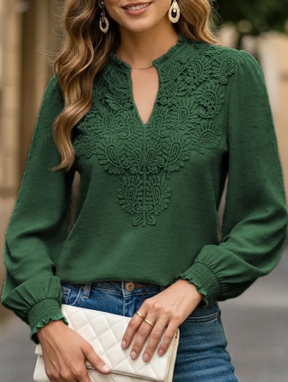 Breezy Lace Detail V Neck Blouse