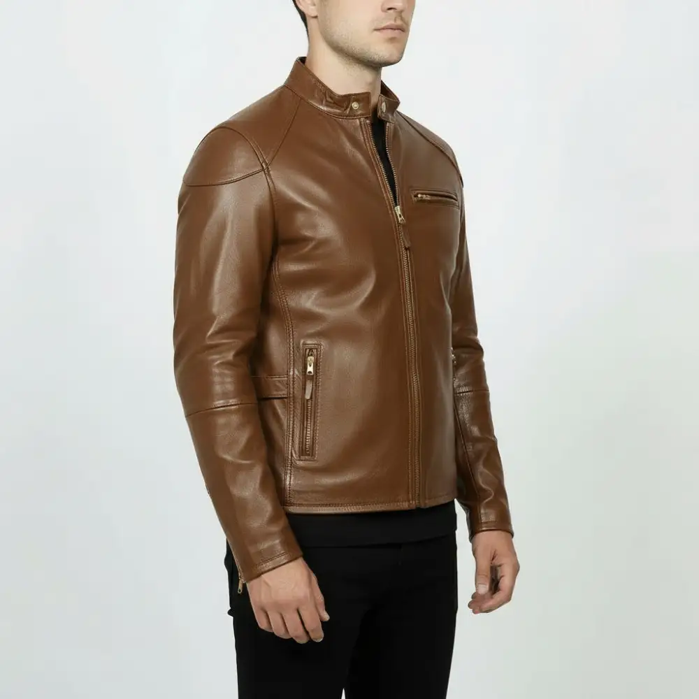 Leather Biker Motorcycle Multi Pocket Jacket