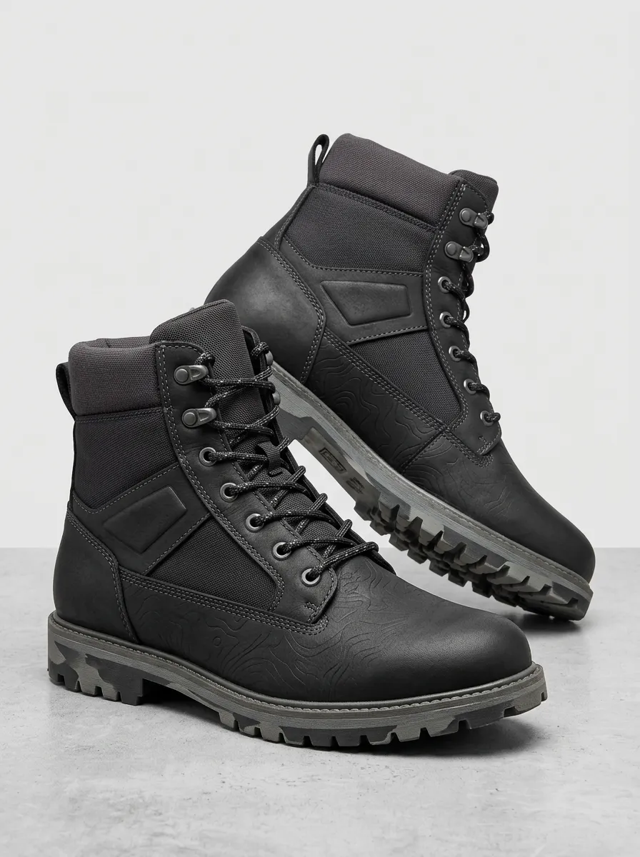 Unisex Classic Outdoor Adventure Topographic Pattern Print Work Boots