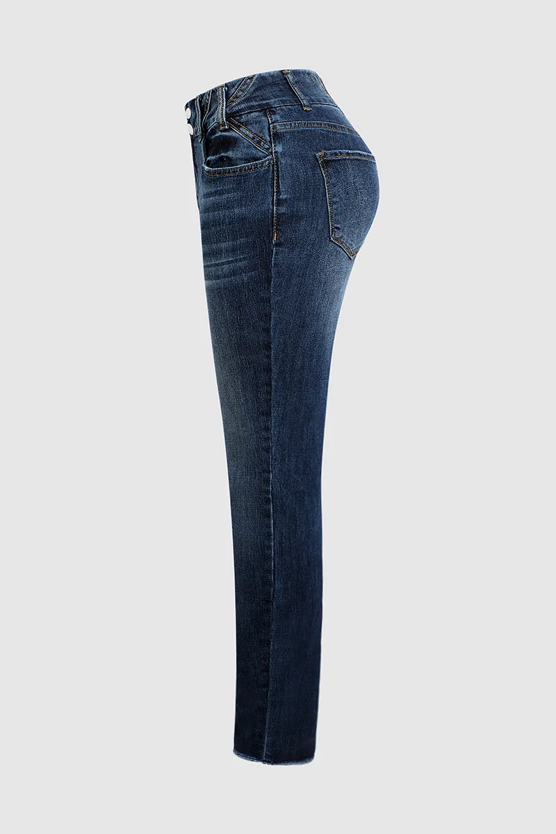 Raw Hem Button Up Skinny Jeans