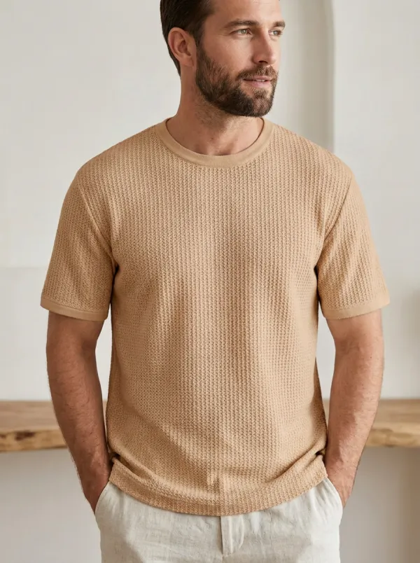 Men's Relaxed Natural-Look Waffle Knit T-Shirt