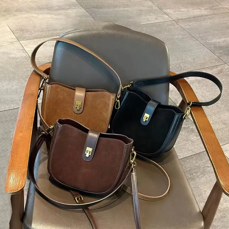 Chic Vintage Brown Suede Shoulder Bag